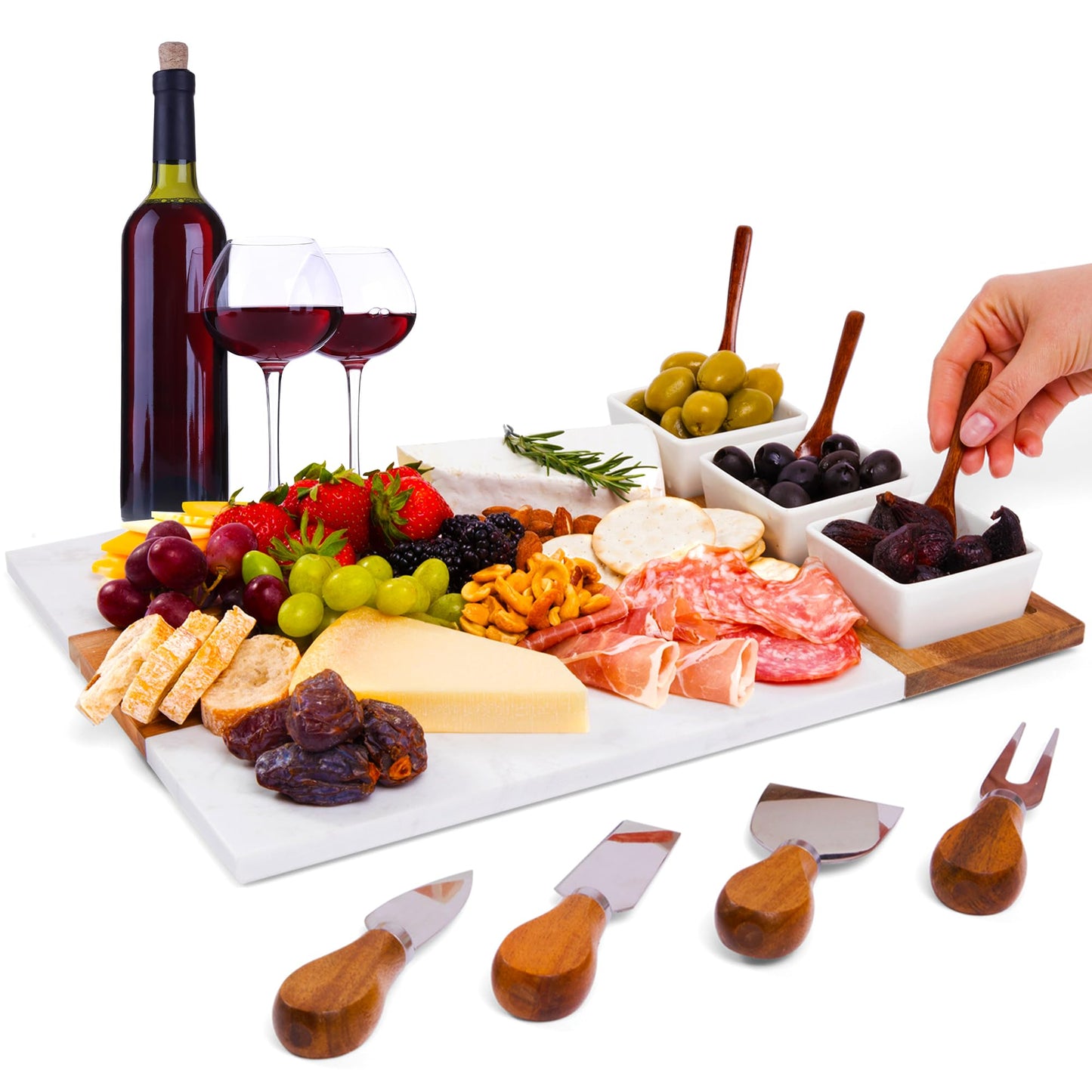 Charcuterie Board Set Acacia Wood and Marble - 11 Piece Set