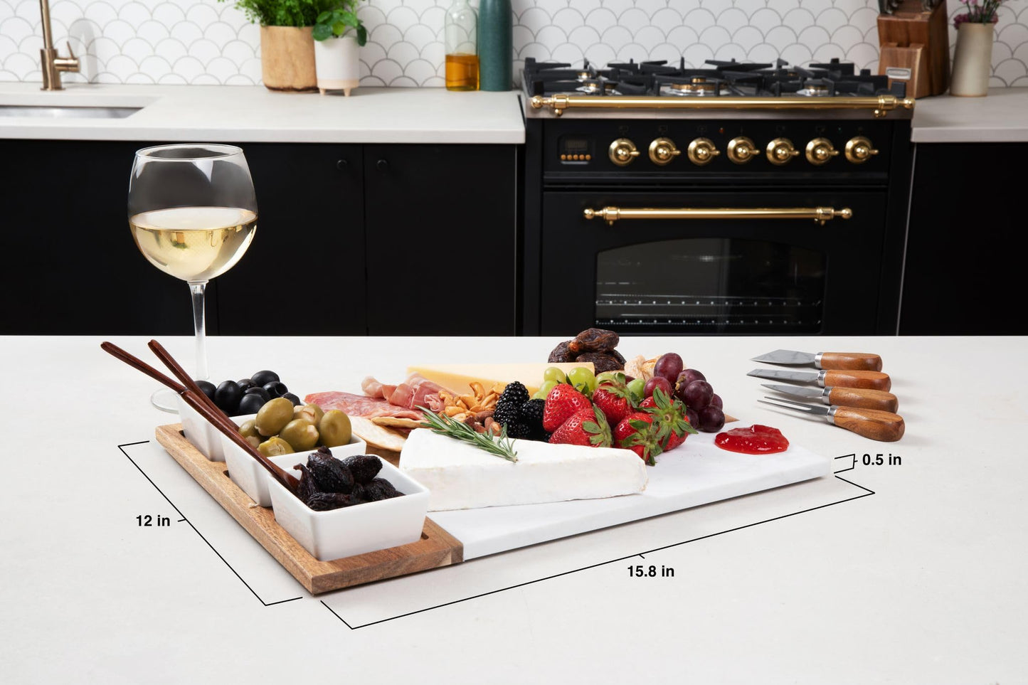 Charcuterie Board Set Acacia Wood and Marble - 11 Piece Set